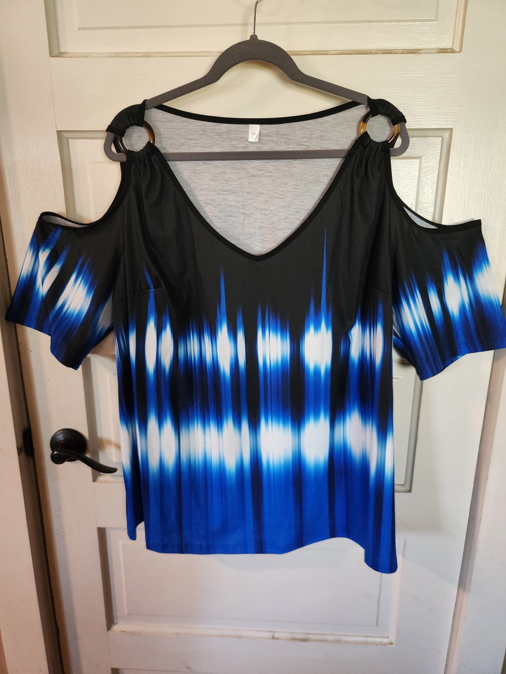 Cold-Shoulder V-Neck Blue Ombre Top